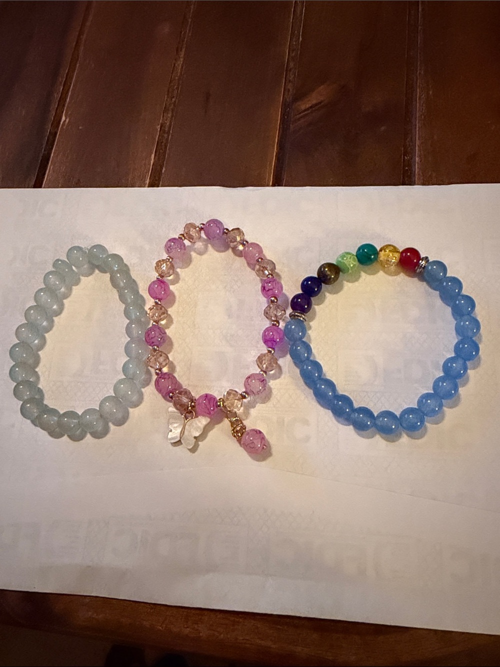 Handmade Pink Beaded Stretch Bracelet with Gold Accents